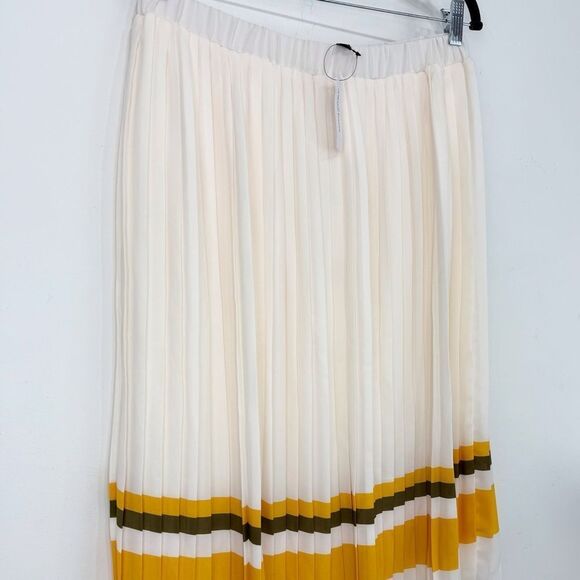 Banana Republic Factory Cream Pleated Yellow Green Hem Stripe A-Line Skirt NEW - Picture 7 of 16